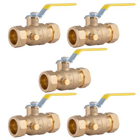 HAUSEN 1 in. Premium Brass Full Port Ball Valve with Drain, with Compression Connections, 5PK HA-BV113-5